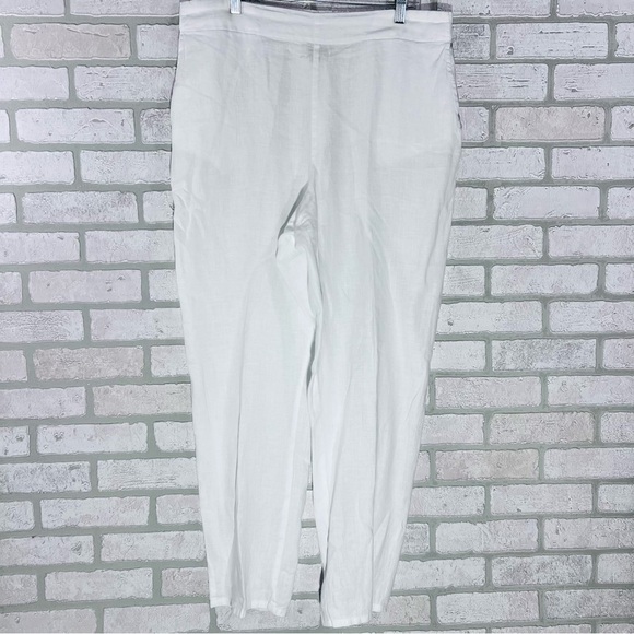 Flax Linen Pull on Full Length Straight Leg Pants in White Size M - Picture 2 of 9